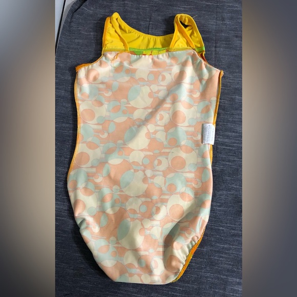 GK Gymnastics Leotard AS Adult Small With Tags Yellow Orange Green Circles - Picture 7 of 16